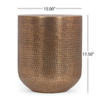 Aged Brass Hammered Aluminum Drum Side Table, 1-Piece