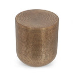 Aged Brass Hammered Aluminum Drum Side Table, 1-Piece