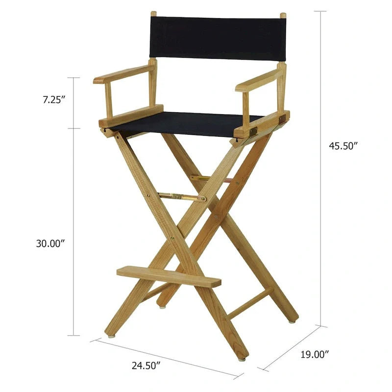 Folding Directors Chair - Oak Wood Bar Height with Canvas Seat