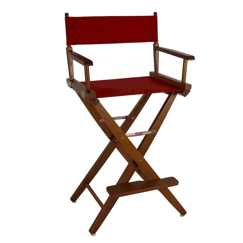 Folding Directors Chair - Oak Wood Bar Height with Canvas Seat
