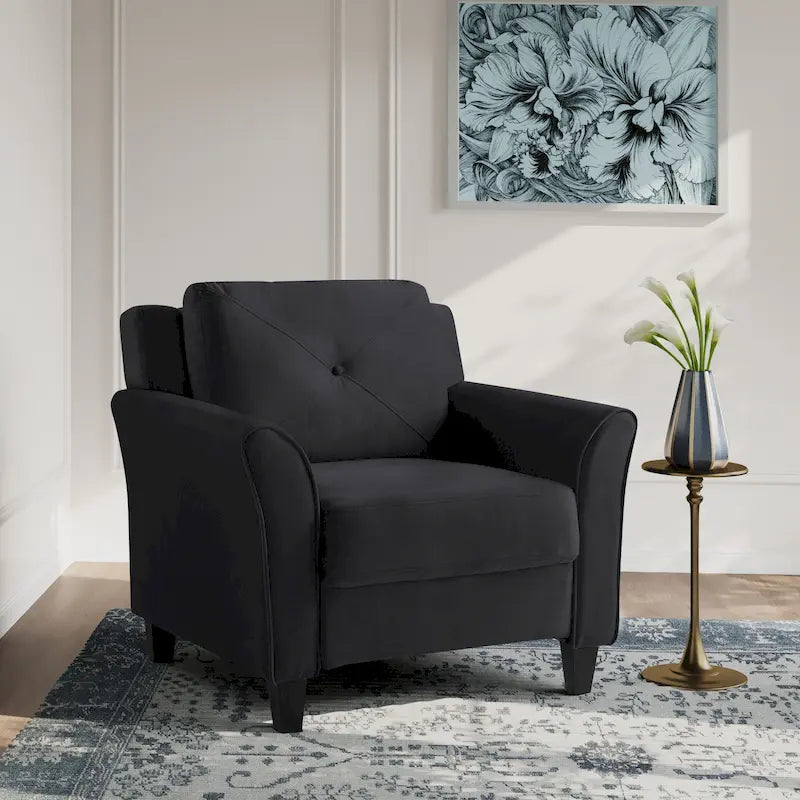 Tufted Microfiber Accent Chair - Single Seat with Curved Arms