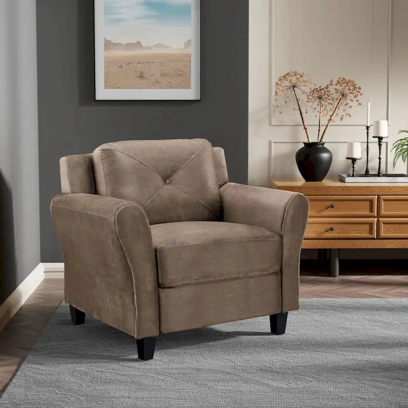 Tufted Microfiber Accent Chair - Single Seat with Curved Arms