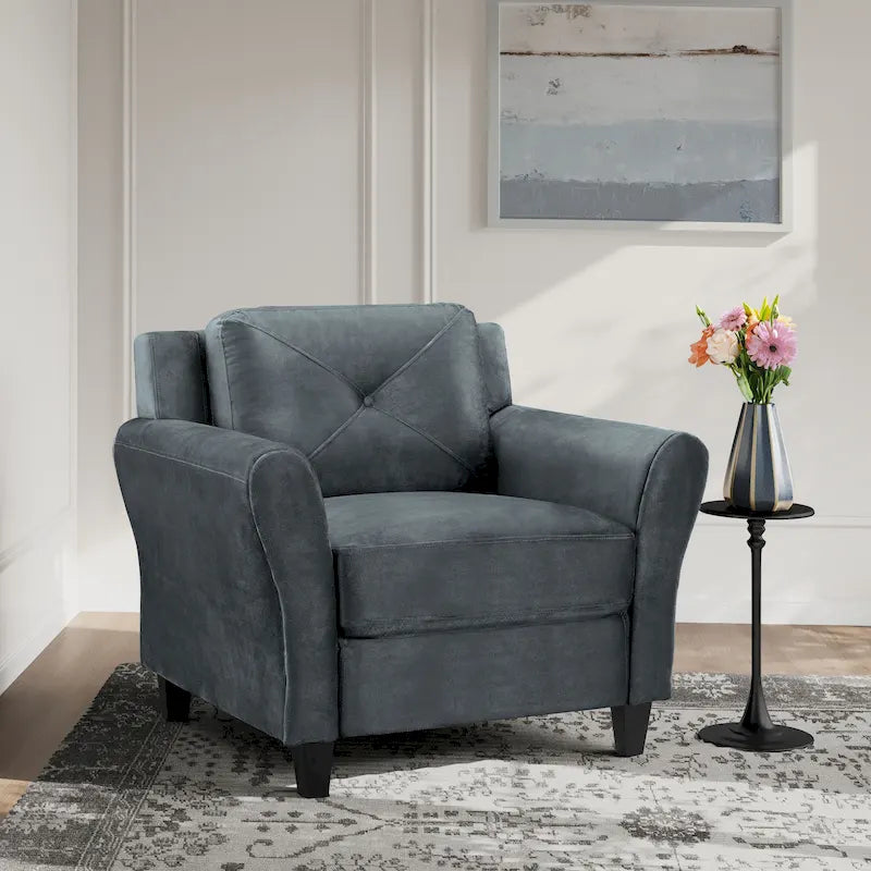 Tufted Microfiber Accent Chair - Single Seat with Curved Arms