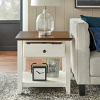 Off-White & Chestnut End Table with Drawer and Shelf