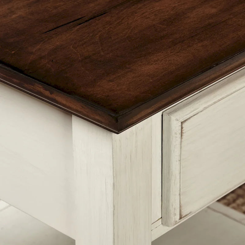 Off-White & Chestnut End Table with Drawer and Shelf