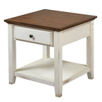 Off-White & Chestnut End Table with Drawer and Shelf