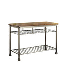 Natural Wood Kitchen Island for 2-4 People with Butcher Block Top and Metal Frame