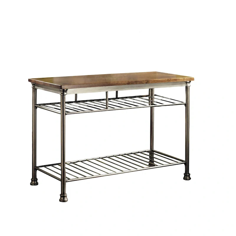 Natural Wood Kitchen Island for 2-4 People with Butcher Block Top and Metal Frame
