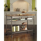 Natural Wood Kitchen Island for 2-4 People with Butcher Block Top and Metal Frame