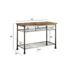 Natural Wood Kitchen Island for 2-4 People with Butcher Block Top and Metal Frame