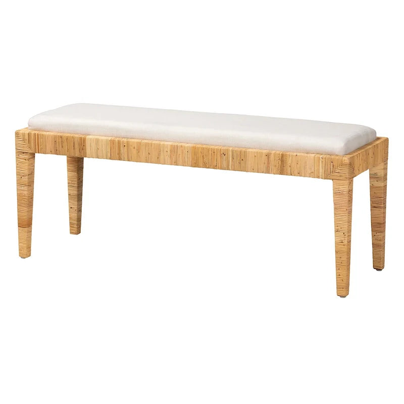 White & Natural Brown Rattan Accent Bench – 1-Seat