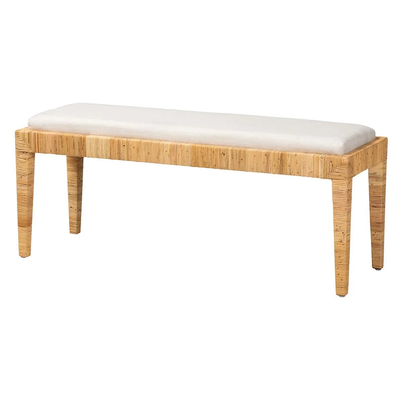 White & Natural Brown Rattan Accent Bench – 1-Seat