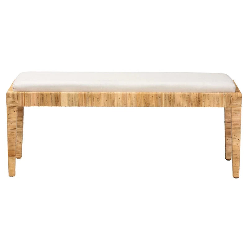 White & Natural Brown Rattan Accent Bench – 1-Seat