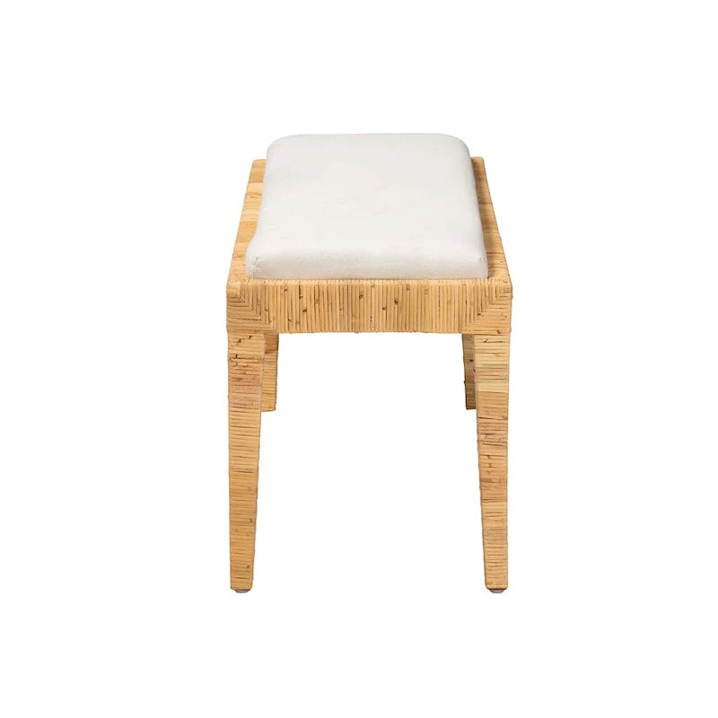 White & Natural Brown Rattan Accent Bench – 1-Seat