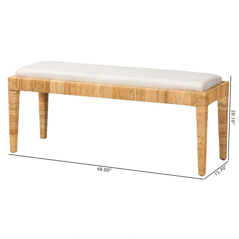 White & Natural Brown Rattan Accent Bench – 1-Seat