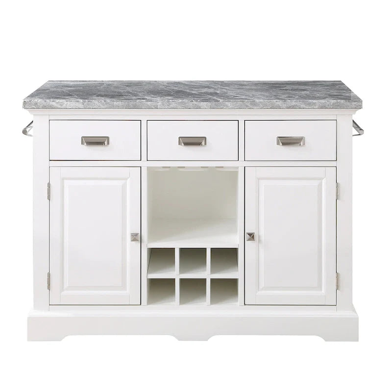Kitchen Island - White with Grey Marble Top
