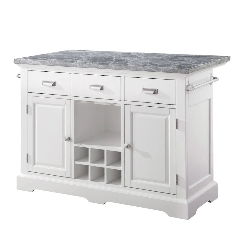 Kitchen Island - White with Grey Marble Top