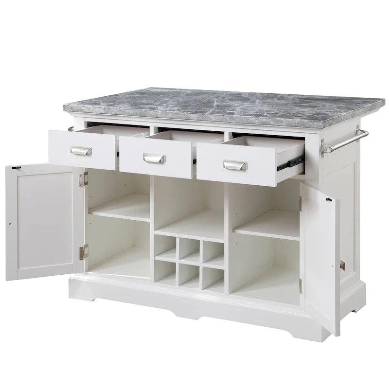 Kitchen Island - White with Grey Marble Top