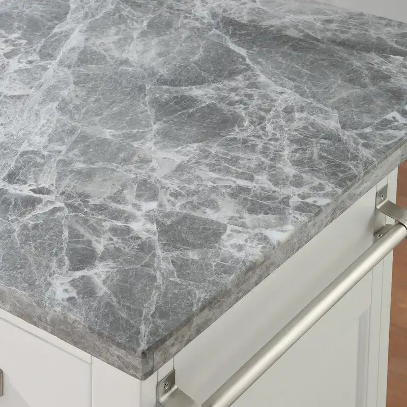 Kitchen Island - White with Grey Marble Top