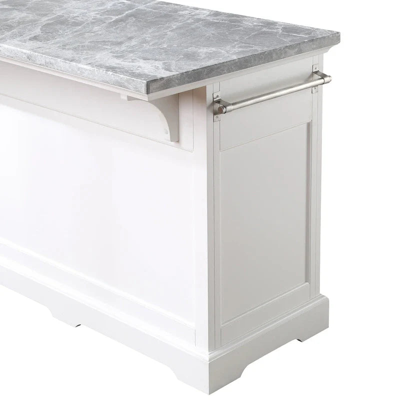 Kitchen Island - White with Grey Marble Top
