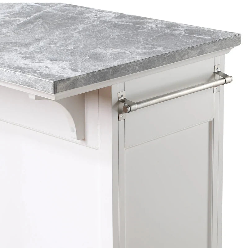 Kitchen Island - White with Grey Marble Top