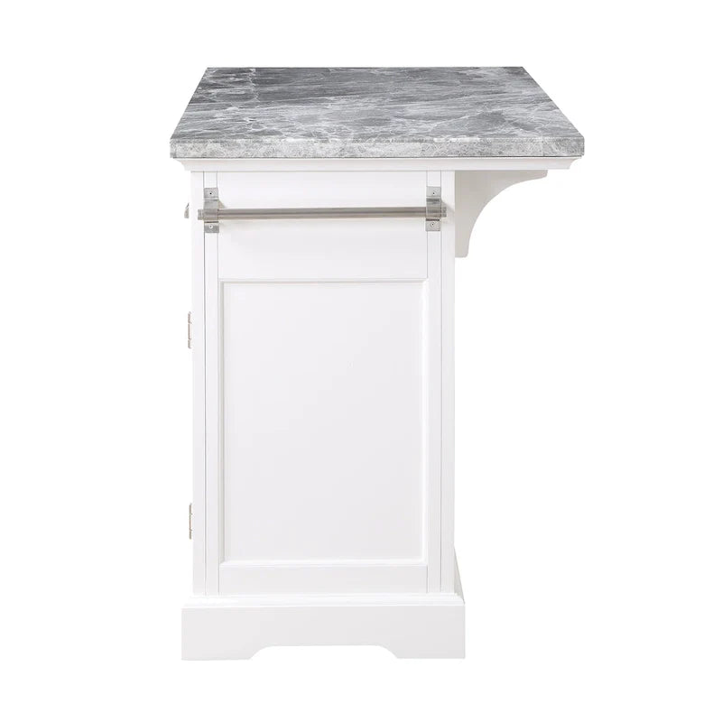 Kitchen Island - White with Grey Marble Top