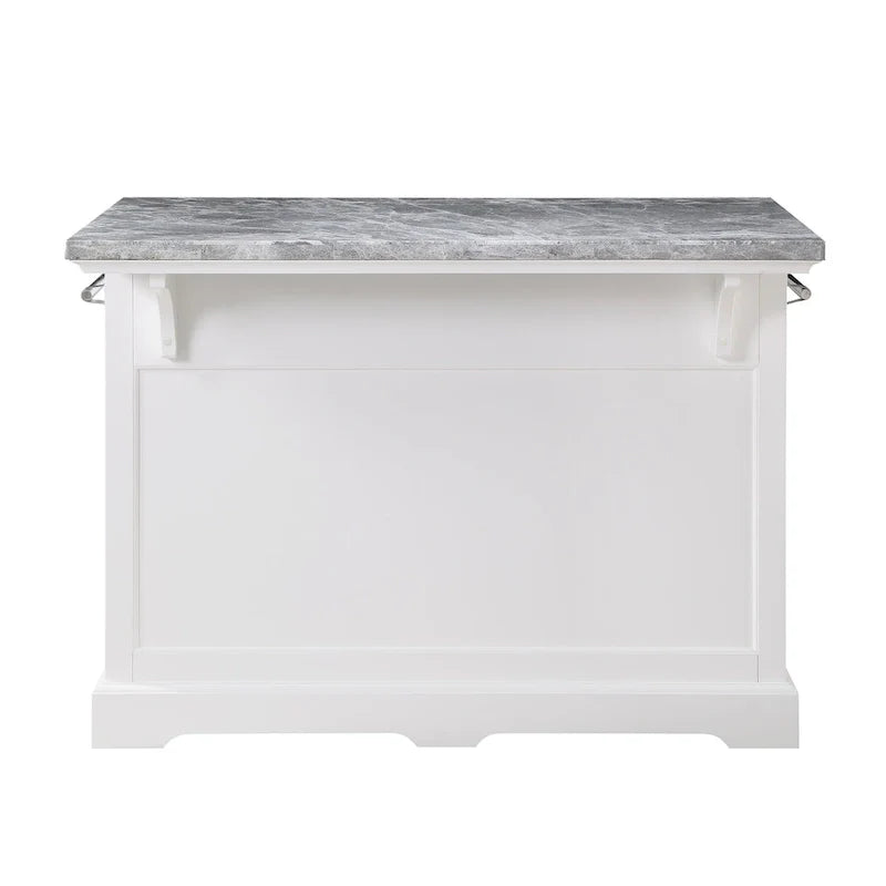 Kitchen Island - White with Grey Marble Top