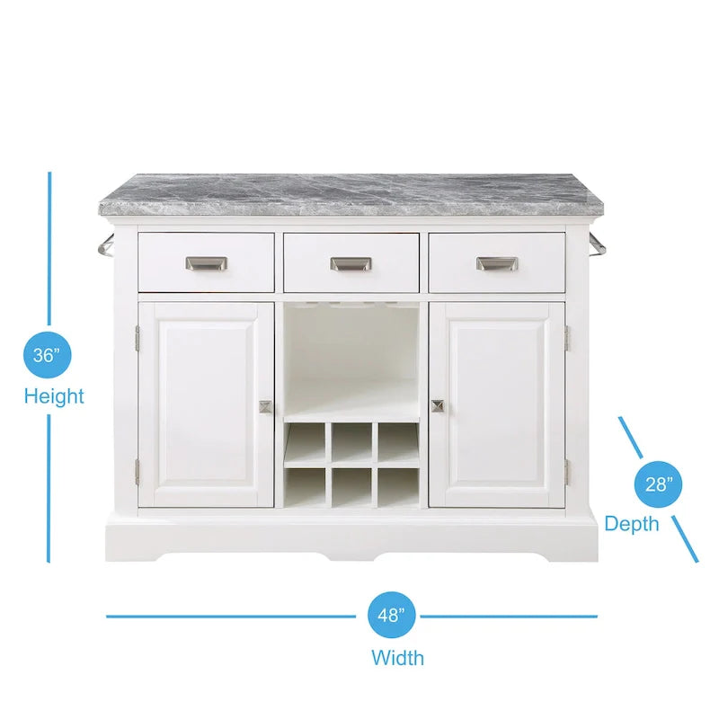 Kitchen Island - White with Grey Marble Top