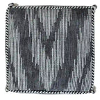 Gray Geometric Pouf Ottoman - Cotton Cube Footstool with Tassels