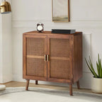 2-Door Accent Cabinet with Rattan Doors - Cherry Wood