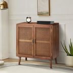 2-Door Accent Cabinet with Rattan Doors - Cherry Wood