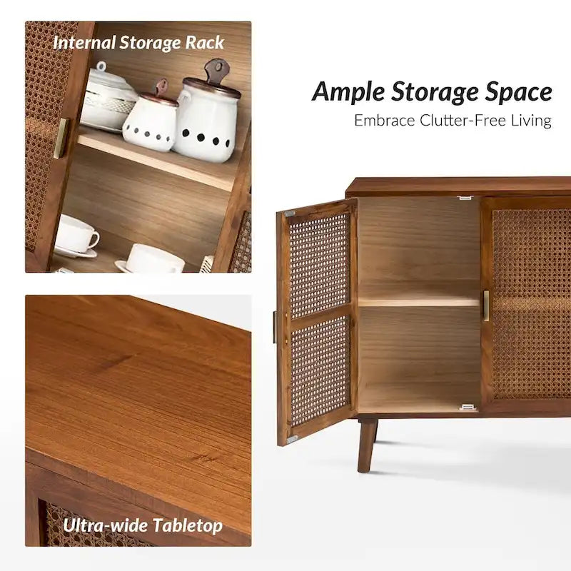 2-Door Accent Cabinet with Rattan Doors - Cherry Wood