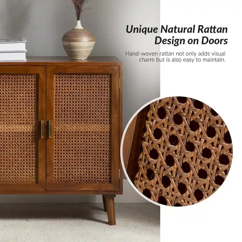 2-Door Accent Cabinet with Rattan Doors - Cherry Wood
