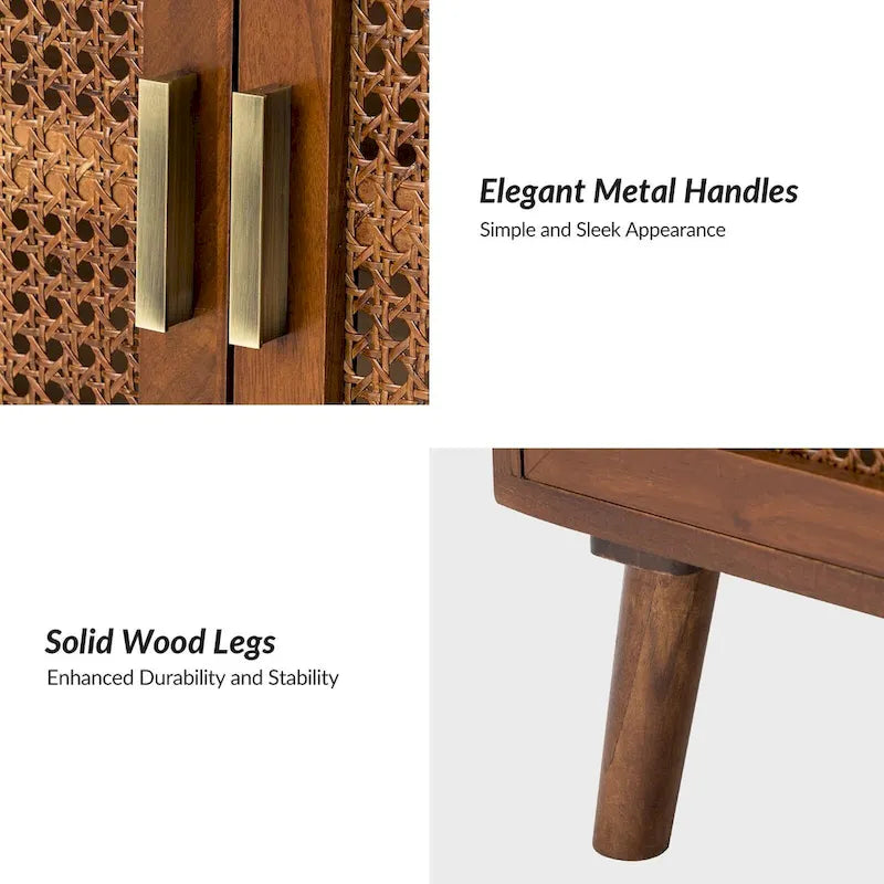 2-Door Accent Cabinet with Rattan Doors - Cherry Wood