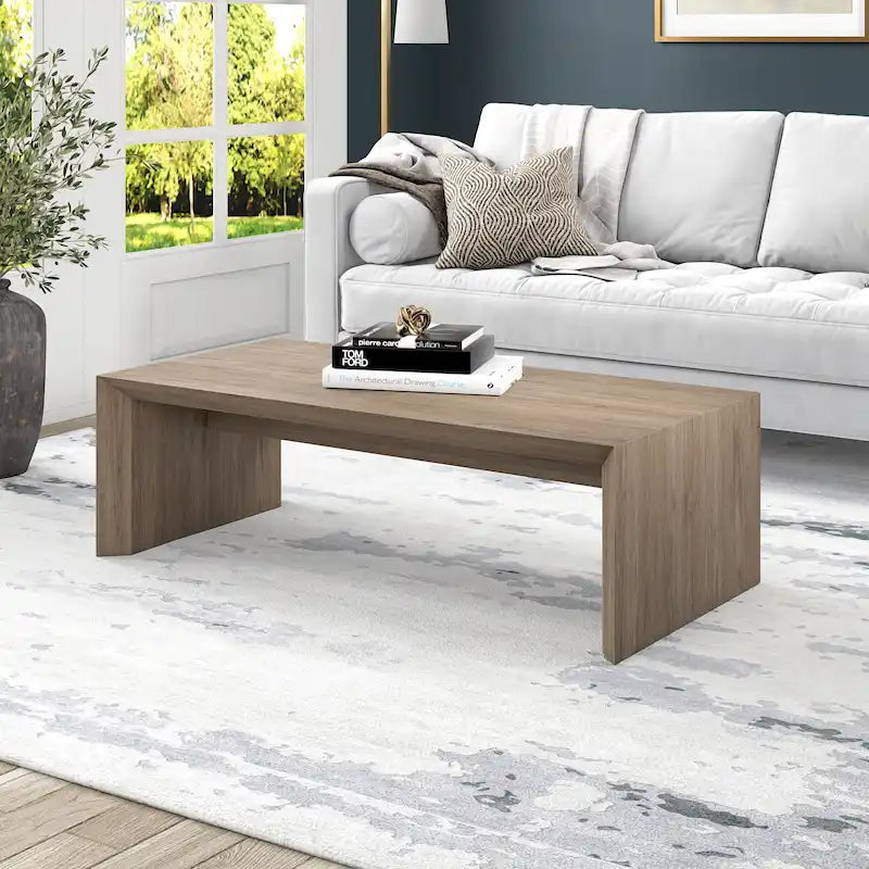 Natural Wood 48 Rectangular Coffee Table with Sled Base