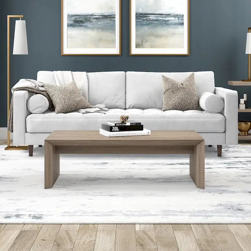 Natural Wood 48 Rectangular Coffee Table with Sled Base