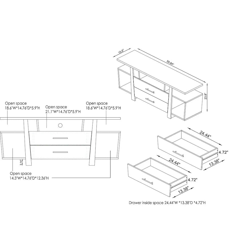 Dark Wenge 60 TV Stand with Storage Drawers
