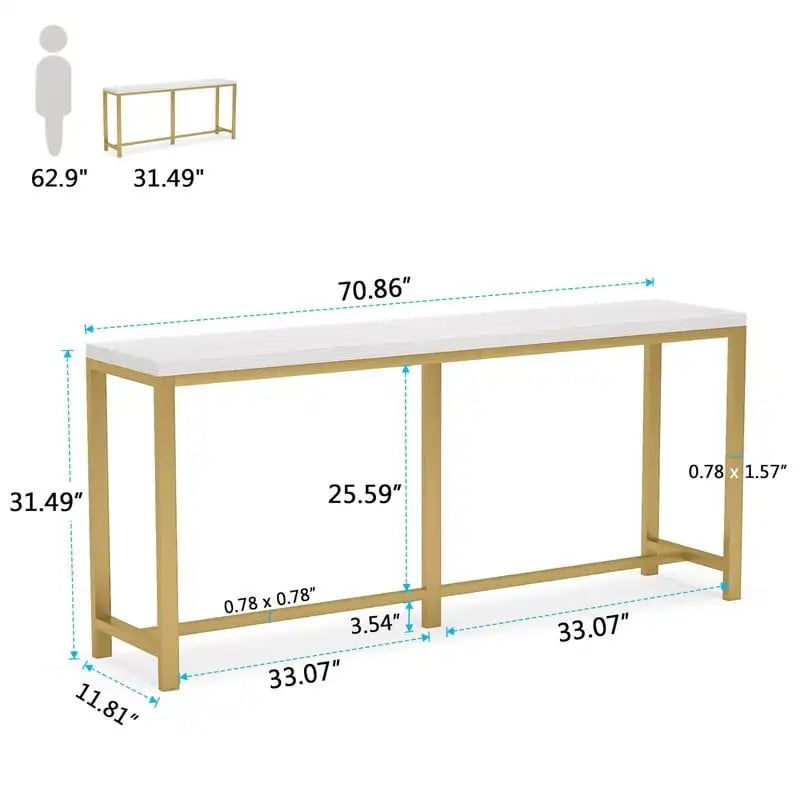 70.9 Rustic Gold Console Table for Living Room