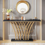 White Faux Marble Console Table with Gold Metal Frame for Entryway