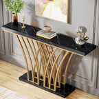 White Faux Marble Console Table with Gold Metal Frame for Entryway