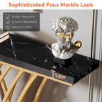 White Faux Marble Console Table with Gold Metal Frame for Entryway