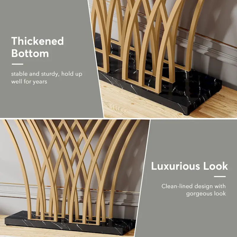 White Faux Marble Console Table with Gold Metal Frame for Entryway