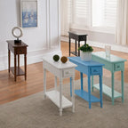 White Wood Narrow Side Table with Drawer and Shelf