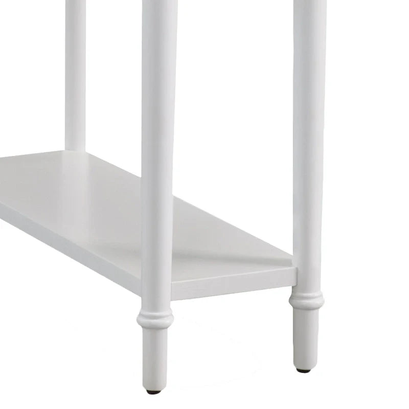 White Wood Narrow Side Table with Drawer and Shelf
