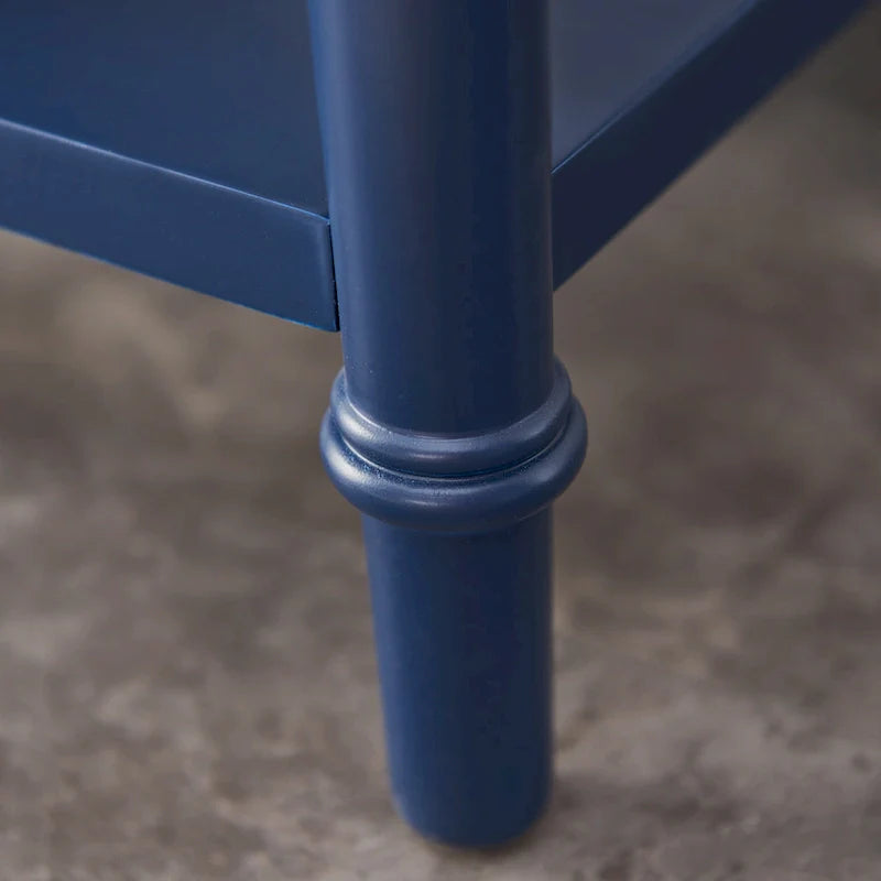 White Wood Narrow Side Table with Drawer and Shelf