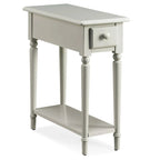 White Wood Narrow Side Table with Drawer and Shelf