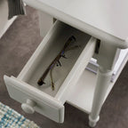 White Wood Narrow Side Table with Drawer and Shelf