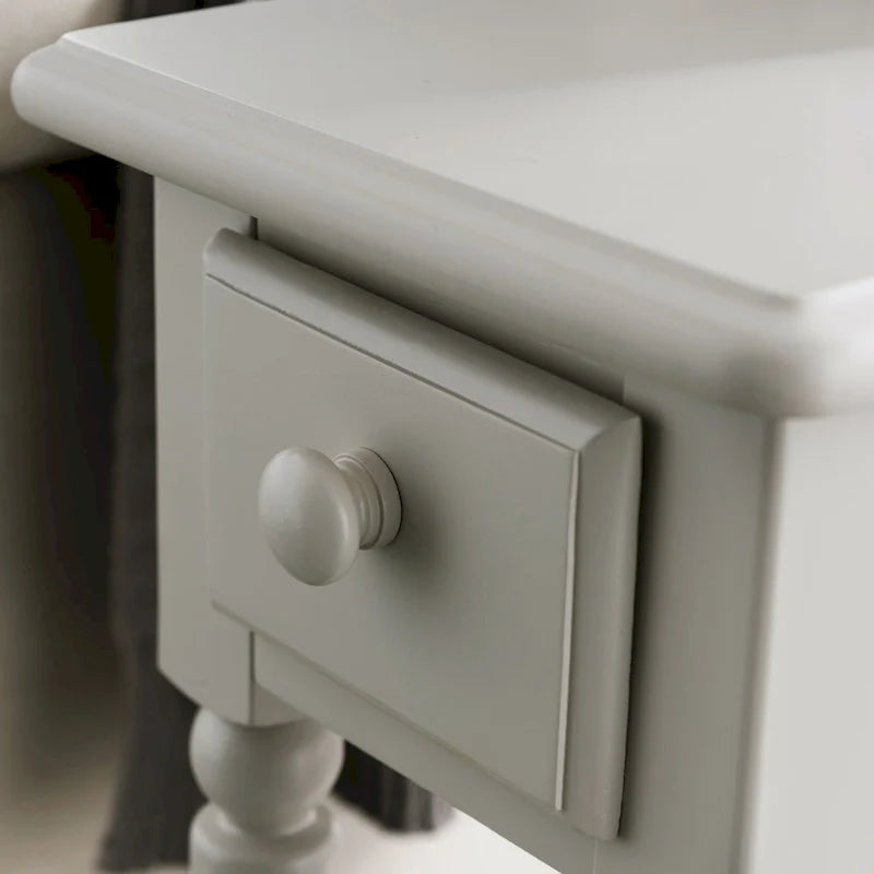 White Wood Narrow Side Table with Drawer and Shelf