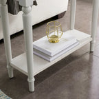 White Wood Narrow Side Table with Drawer and Shelf
