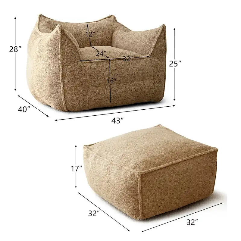 Khaki Teddy Boucle Bean Bag Chair – Single Seat